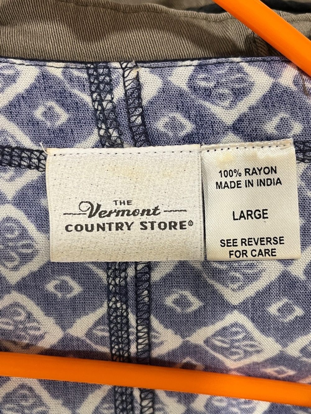 Vermont Country Store Midi Shift Dress Boho Button Front Blue White Size Large - Picture 12 of 12